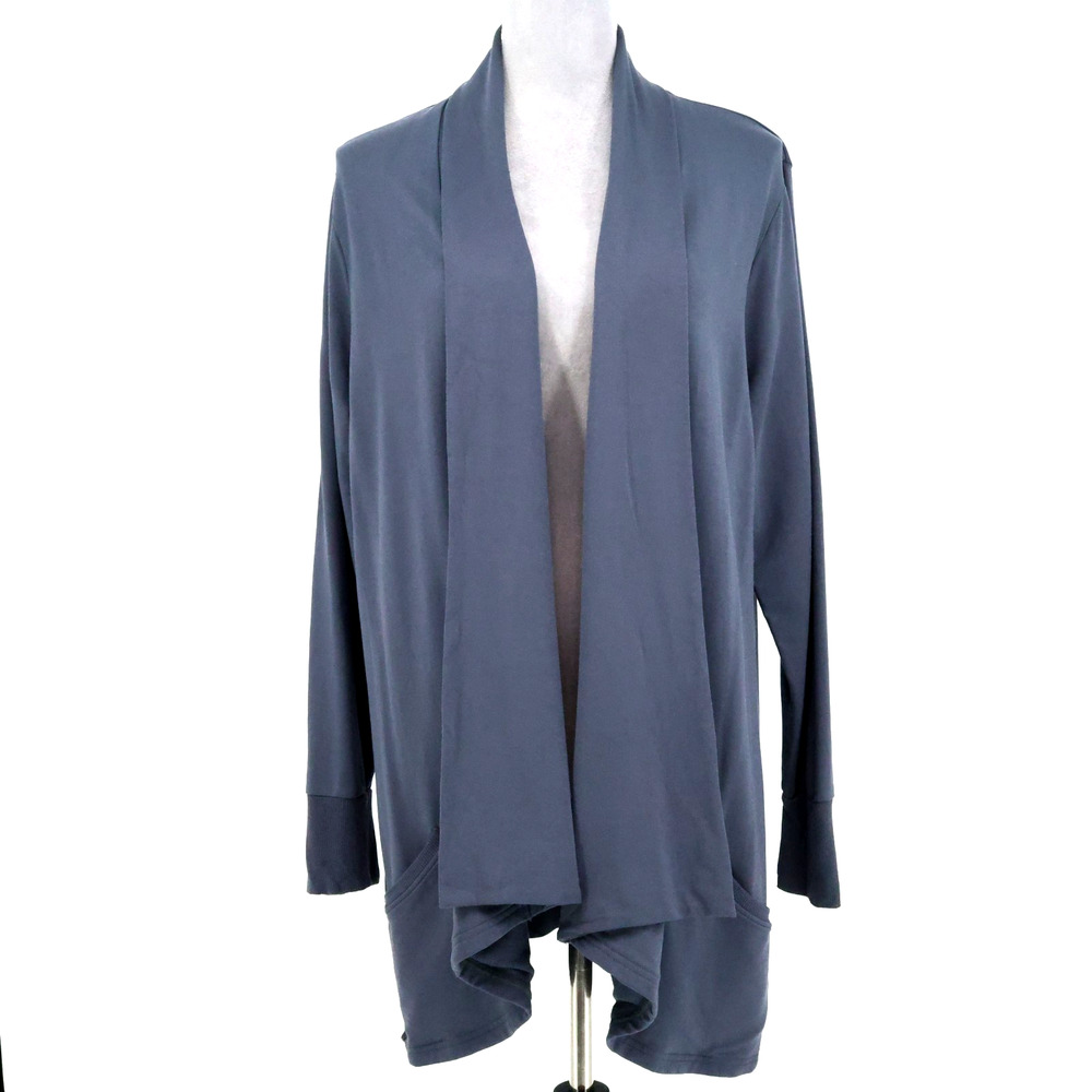 Orvis Sweater Womens XL Blue Gray Long Cardigan Shawl Collar Open Front Preppy